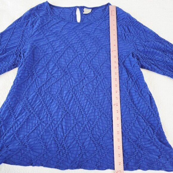 Chico's 3 Women's Top Blouse Size Large Blue Crinkled 3/4 Sleeves Stretchy - Picture 13 of 16